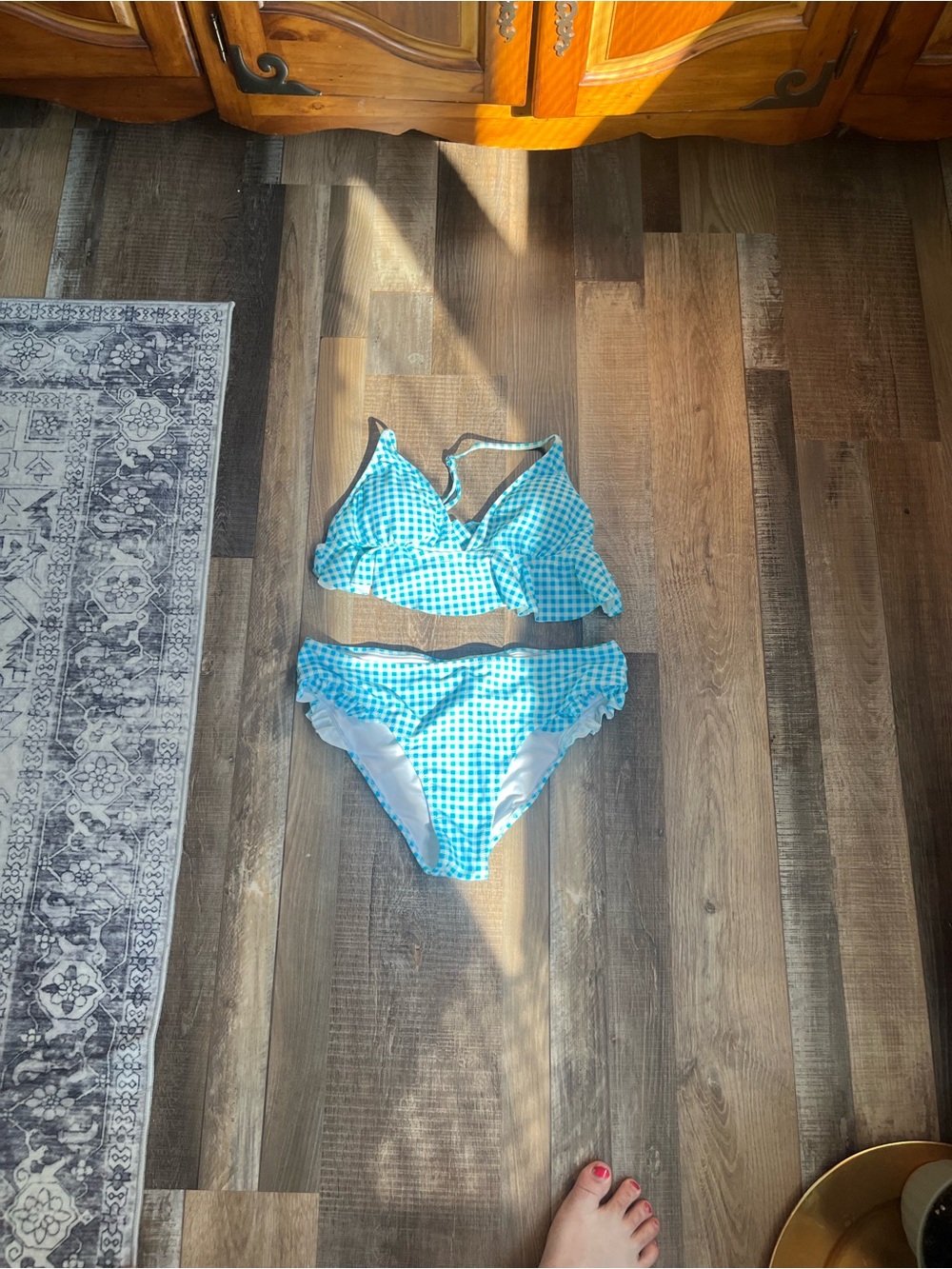 Cupshe Blue Gingham Ruffle Two-Piece Bikini